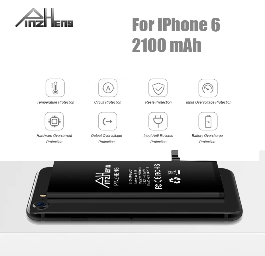Новинка, аккумулятор для мобильного телефона PINZHENG для iPhone 6, настоящая батарея 2100 мАч, высокая емкость, запасные аккумуляторы для телефонов
