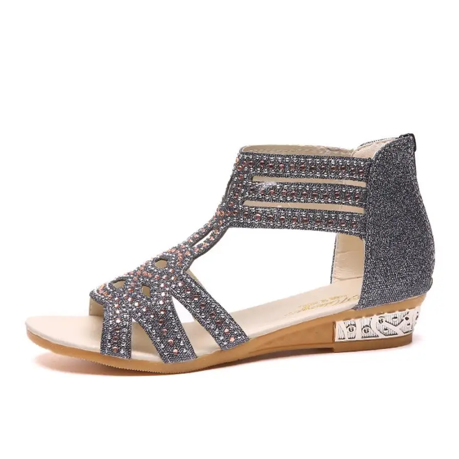 Женские босоножки; Летняя женская обувь; zapatos mujer; женские босоножки на танкетке; модные открытые Босоножки с открытым носком; Roma sandalia feminina; со стразами
