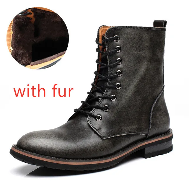 A with fur Г., весенние мужские мотоциклетные ботинки винтажные армейские ботинки новые зимние ботинки на меху из воловьей кожи, водонепроницаемые военные ботинки с пряжкой мужская обувь - Цвет: A with fur
