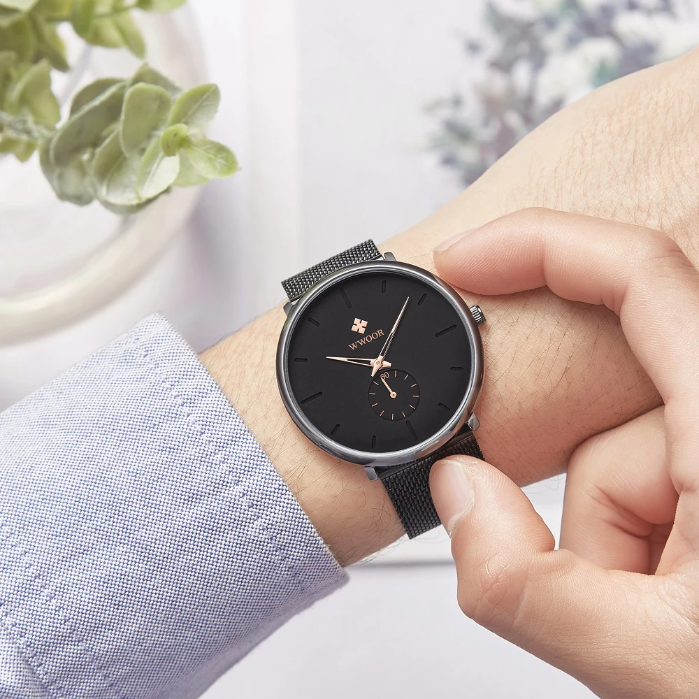Кварцевые часы Для мужчин ультра тонкий творческий черный из нержавеющей стали