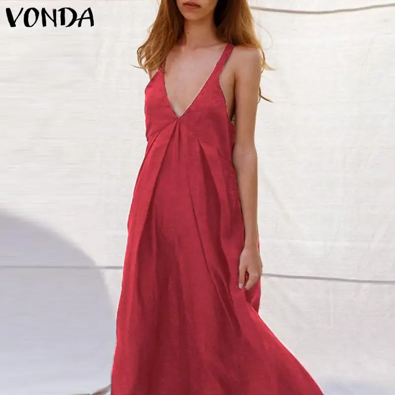 VONDA, сексуальное женское платье, лето, повседневное, квадратный вырез, без рукавов, на бретельках, вечерние, длинные платья, праздничное, с открытой спиной, Vestido 5XL
