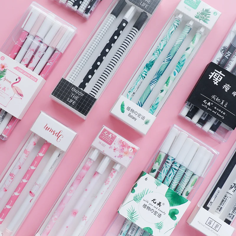 Гелевая ручка Kawaii Green Plants Flamingo Sakura черная чернильная 0 5 мм школьные