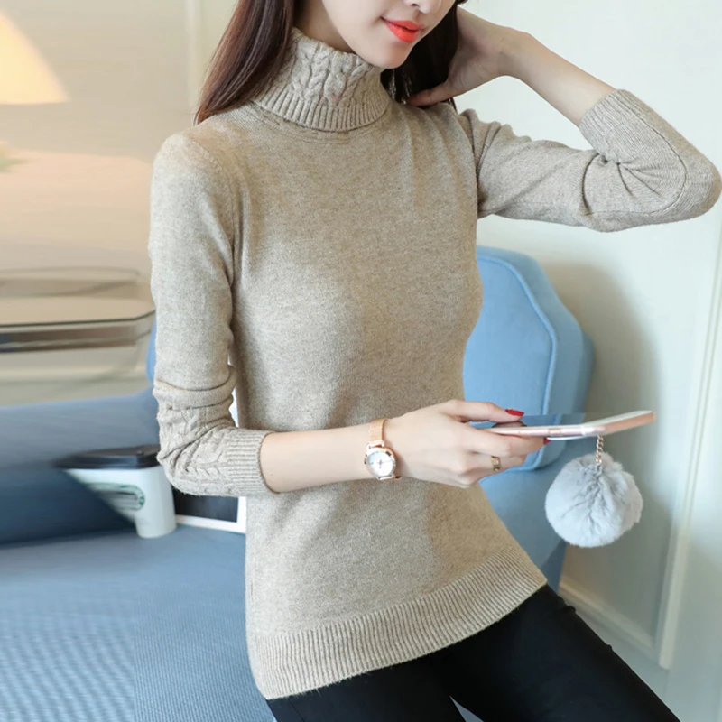 2018 New Autumn winter Women Knitted Sweaters Pullovers Turtleneck Long Sleeve Solid Color Slim Elastic Sweater RE0776 | Женская одежда