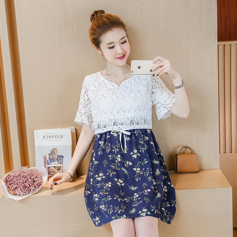 Цветочный кормящих платье Кружево шить шифон Средства ухода за кожей для будущих