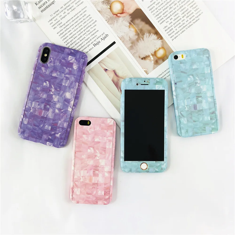 For IPhone 8 Pink Purple Blue Phone Cases Gemstone Veins for Plus 360 Degree Full Protective Hard PC Back Cover |