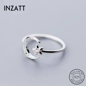 Женское регулируемое кольцо INZATT, из настоящего серебра 925 пробы с цирконием, с Луной и звездой
