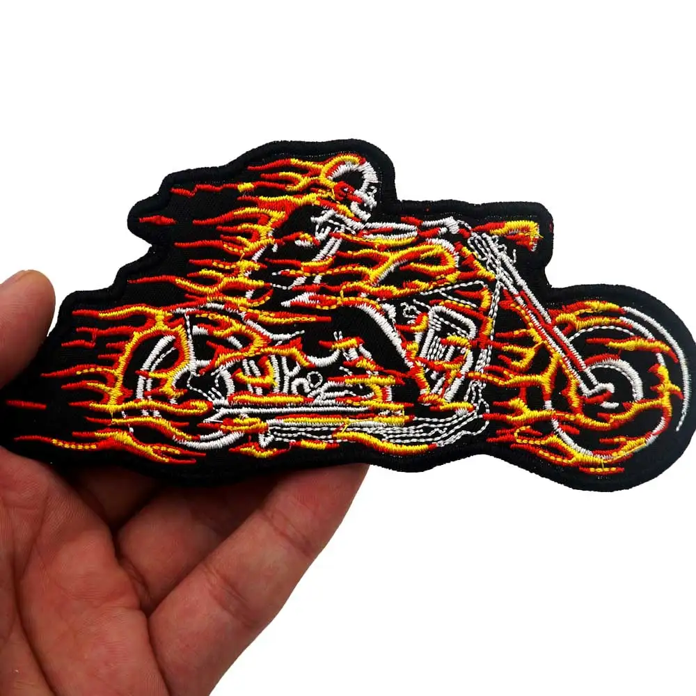Пожарный череп мотоцикл Утюг на спине вышитый водитель, байкер нашивки для спины жилет шляпа одежда