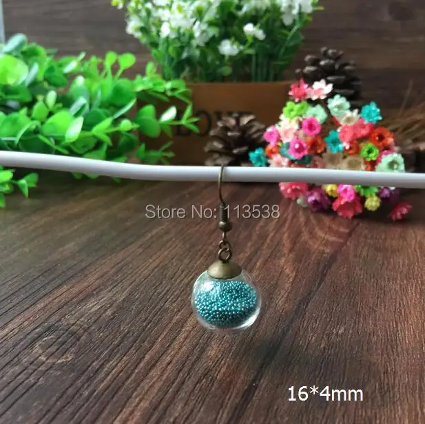 

Free ship! 100sets/lot 16mm*4mm round glass globe & antique bronze color ear hook set glass vial earring wire set , glass bottle