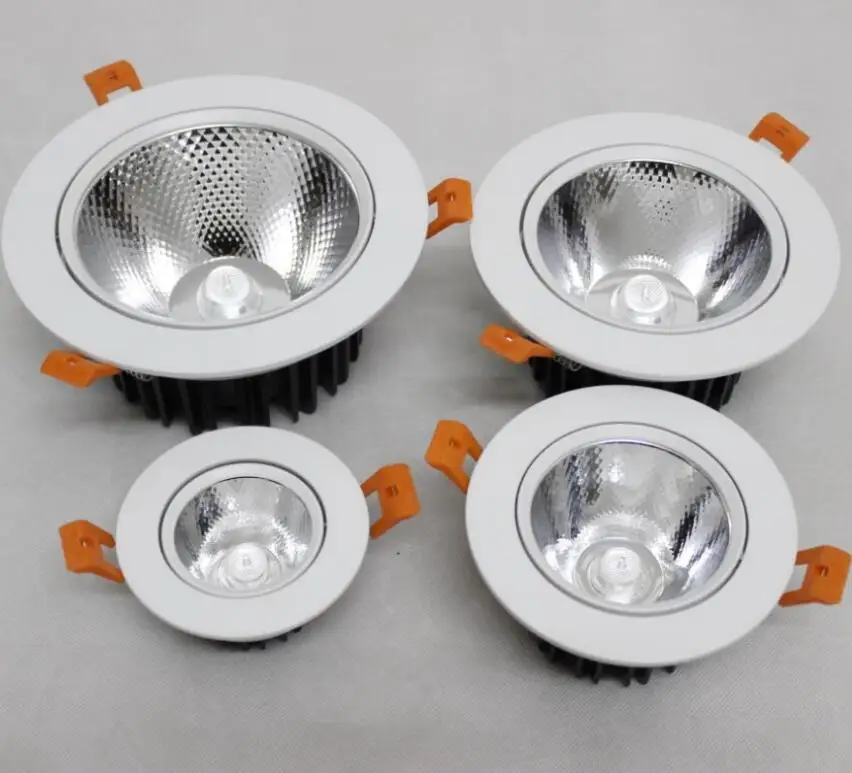 Free Shipping High power Recessed Dimmable 10W/15W/20W/30W LED Downlight COB LED Down light White Shell+LED Driver