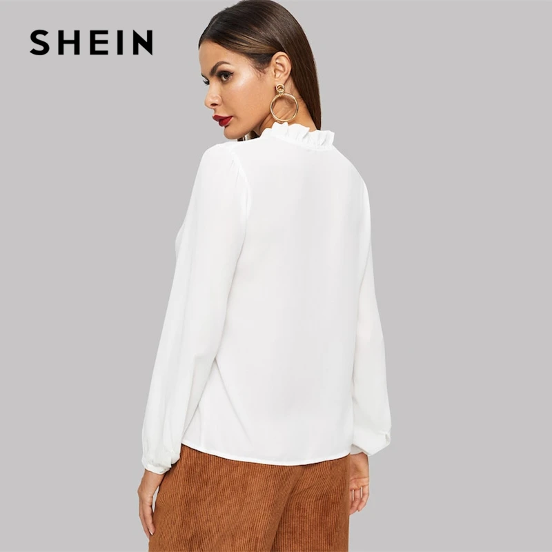SHEIN Нарядная Однотонная Блузка С Длинным Рукавом, Офисная Блузка С Оригинальным Воротником