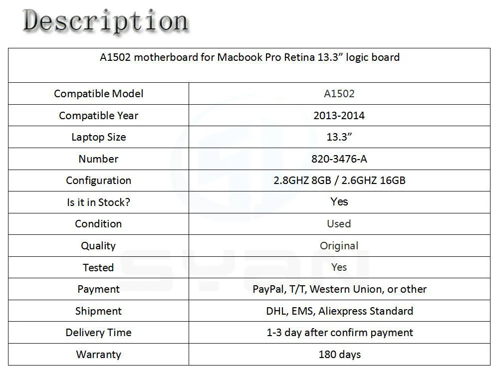 A1502 материнская плата для Macbook Pro retina 13," 2,6 ГГц 16 Гб материнская плата 820-3476-A 2013