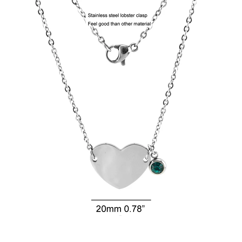birth stones Heart Choker female women jewelry lucky stone charm gift Rolo chain Stainless steel Necklace pulseras mujer | Украшения и