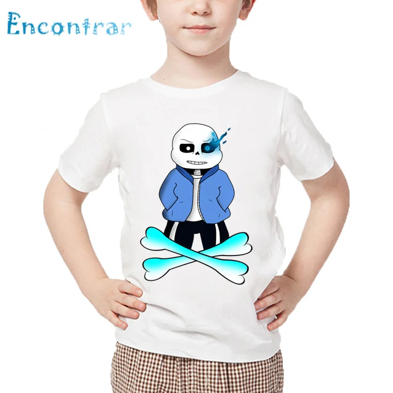 Детская футболка с дизайном Skull Brother Undertale Sans детские летние белые топы для мальчиков и девочек, забавная футболка с героями мультфильмов HKP2405 - Цвет: white-D