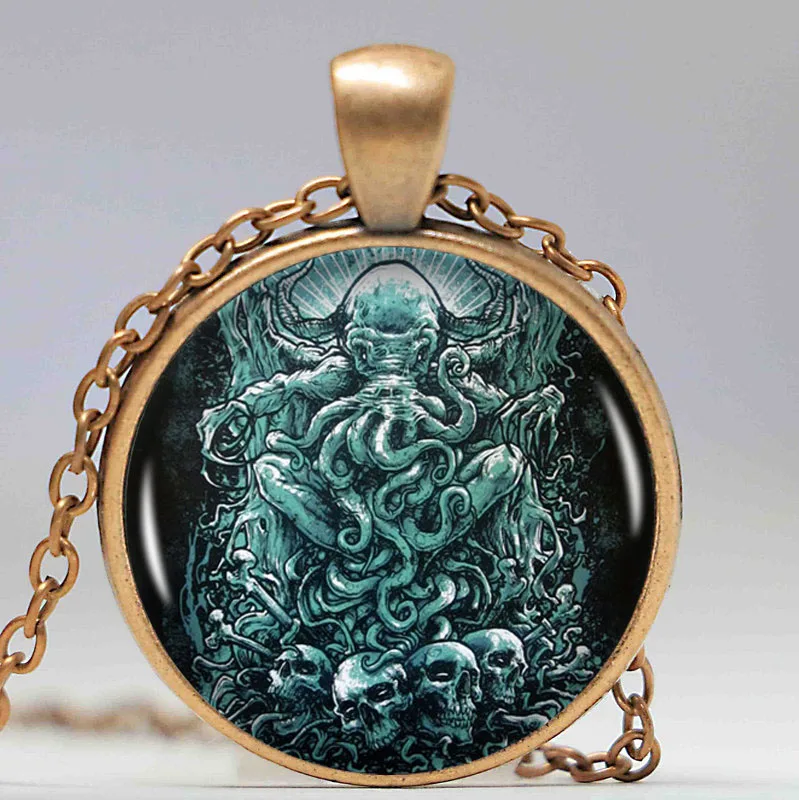 1 шт./лот винтажное длинное серебряное ожерелье с кулоном и кабошоном Kraken Cthulhu