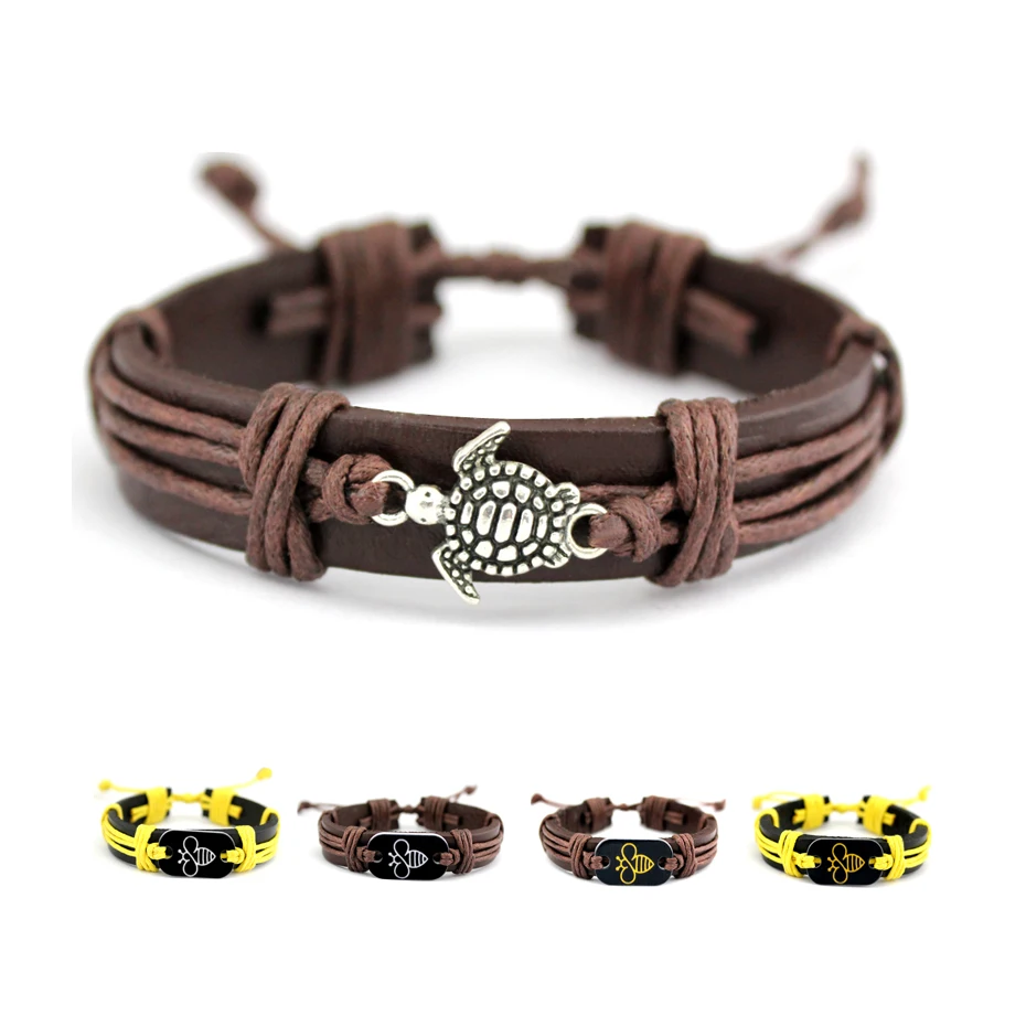 Модные Boho Bees Honeybee мужские браслеты морская черепаха кожаный браслет для мужчин