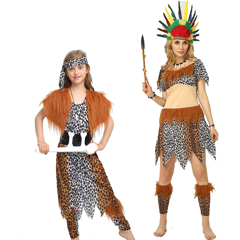 Halloween costumes indigenous primitive cosplay costume adult men and women Indian Leopard savage clothing |
