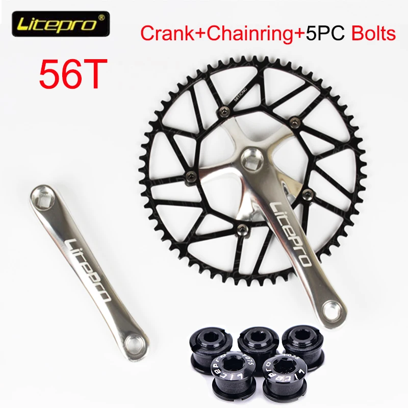 Sliver Crank-56T Litepro BMX 130BCD цепное кольцо для велосипеда узкая широкая цепь Кольцо складной велосипедная Звездочка 50-58T дисковые цепные болты - Цвет: Sliver Crank-56T