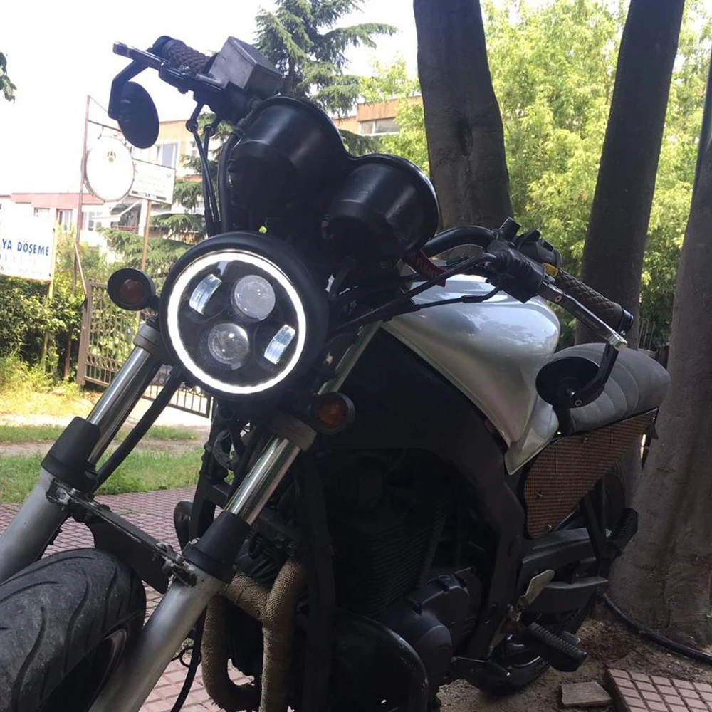 BJMOTO 6," светодиодный фонарь для мотоцикла Hi& Lo, лампа для фар DRL с ангельским кольцом для Harley Sportster, кафе, Racer Bobber