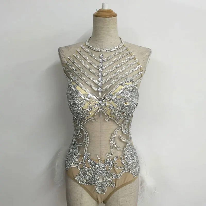 

Crystals Rhinestones Bodysuit singer Sparkling sexy DS female costumes slim performance dress Bar DJ show party stage prom