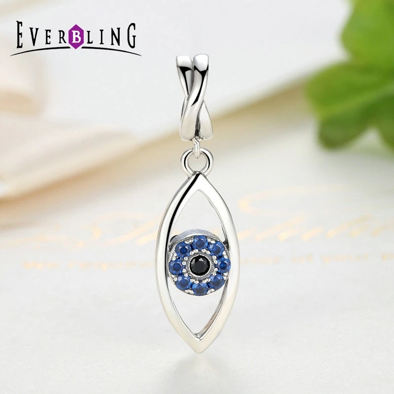 Everbling Jewelry Dark Blue Evil Eye Dangle 100% 925 Sterling Silver Charm Beads Fit European Charms Bracelet Y | Украшения и