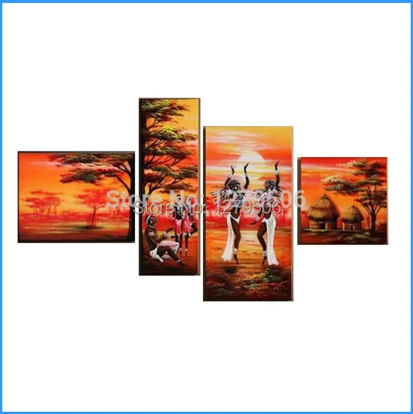 Ручная роспись 4 шт./компл. картина маслом на холсте декорация стену Южная Африка
