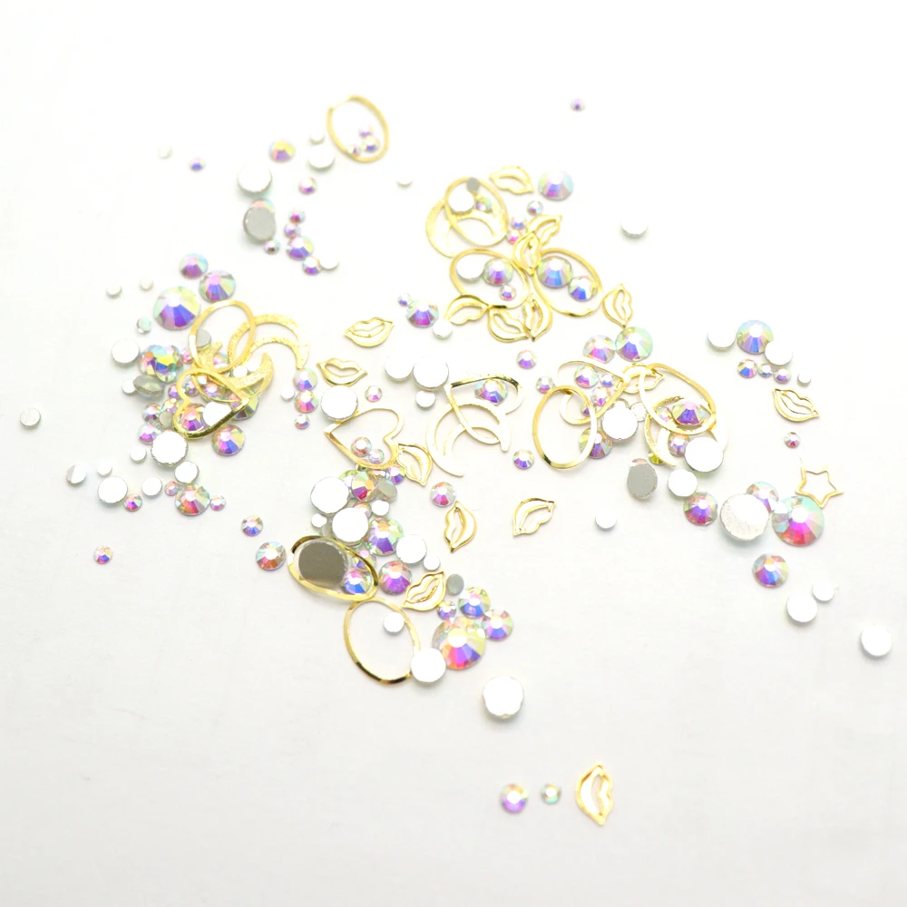 

3D Rhinestone Nail Art Decoration Metal Mixed Shapes Geometry Golden Tips DIY Nail Art Tools Fashion Nail Decorating Stickers