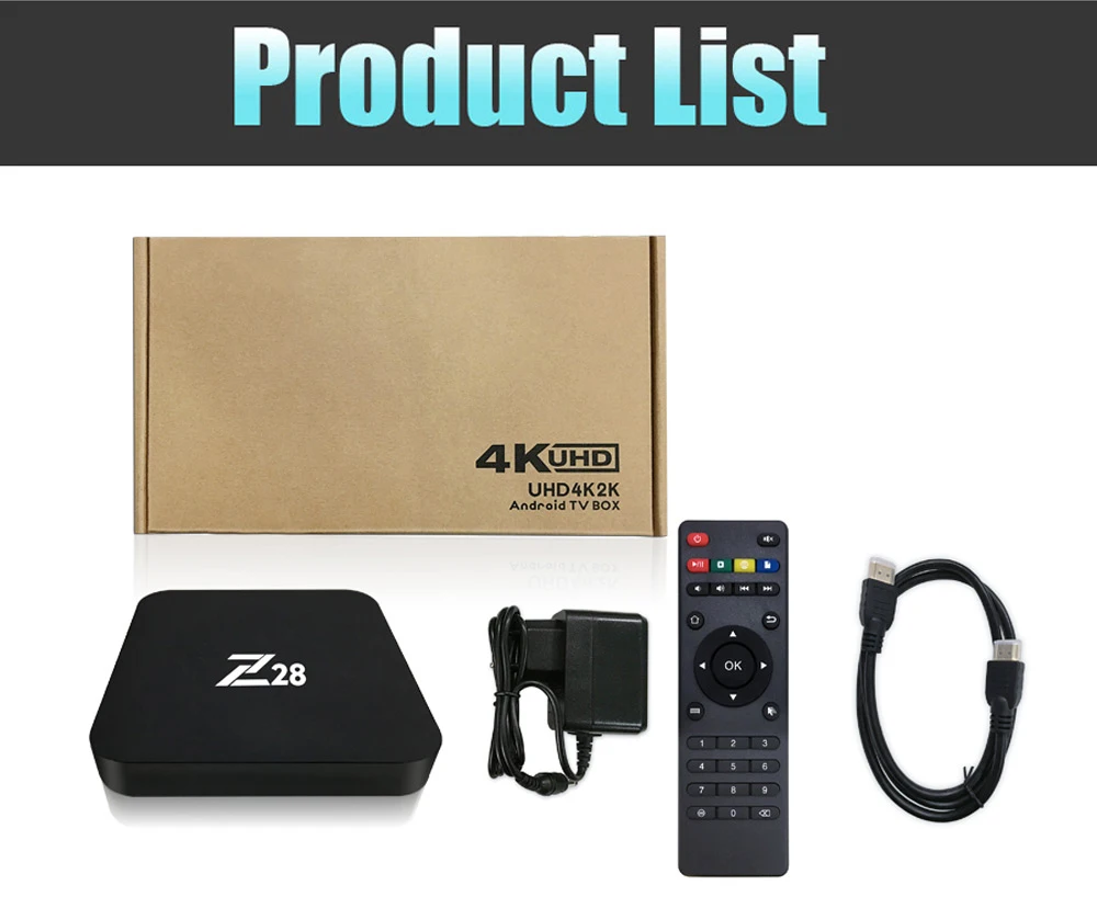 Android 7.1 TV Box Rockchip Z28 RK3328 64bit Cortex A53 1 ГБ/8 ГБ (2 ГБ/16 Г) Телеприставки Поддержка H.264 265 4 К USB