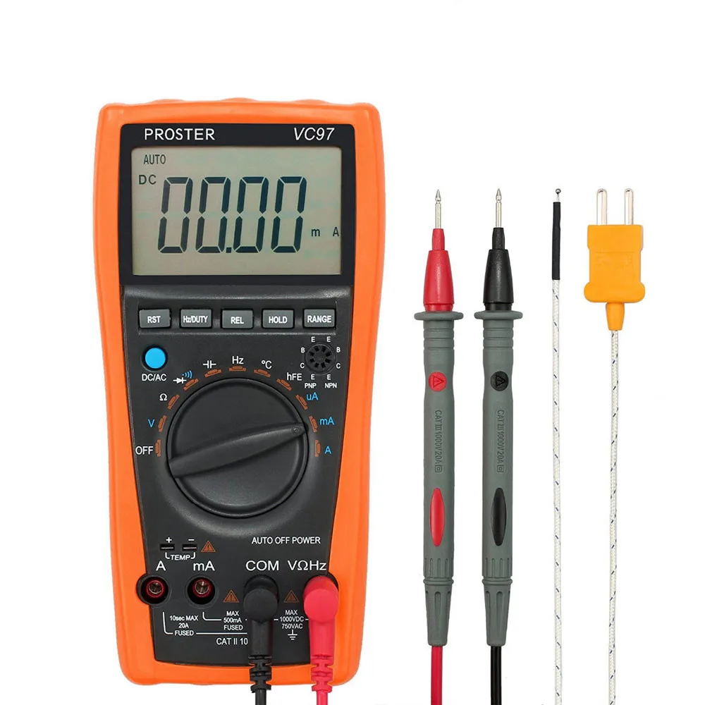 Proster Авто Диапазон Цифровой мультиметр кнопка типа &quotбанан&quot Тесты ведет