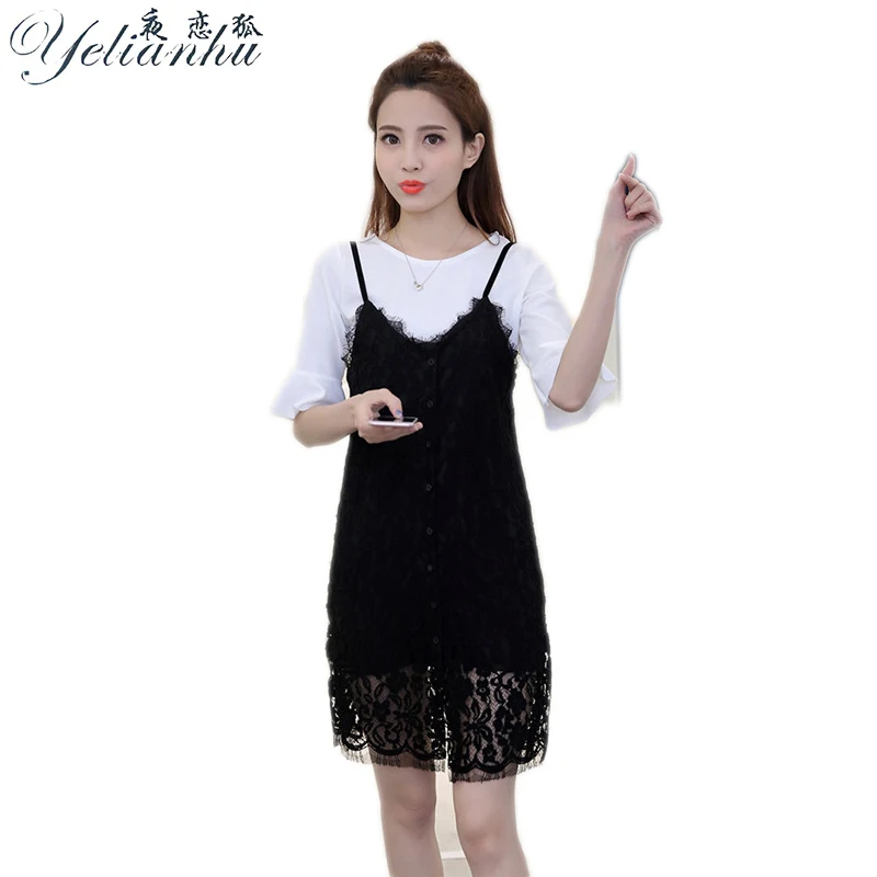 Yelianhu летом 2017 корейской моды тонкий партия женщина dress sexy высокой талией рукавов