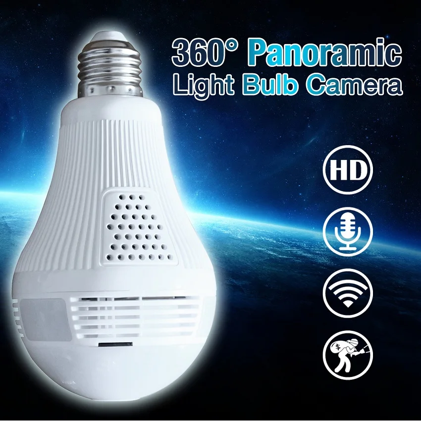 1.3MP 2MP IP Камера wi fi лампочка лампа Fisheye Wi Fi FishEye 360 градусов полный вид Мини CCTV