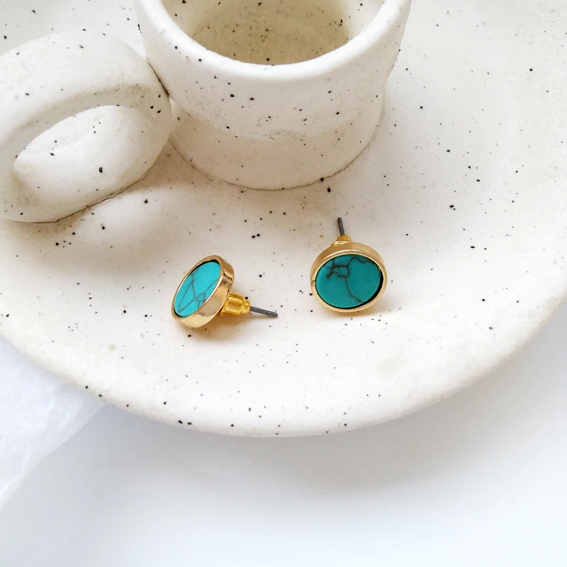 Женские серьги в стиле минимализма винтажные круглые с натуральным камнем