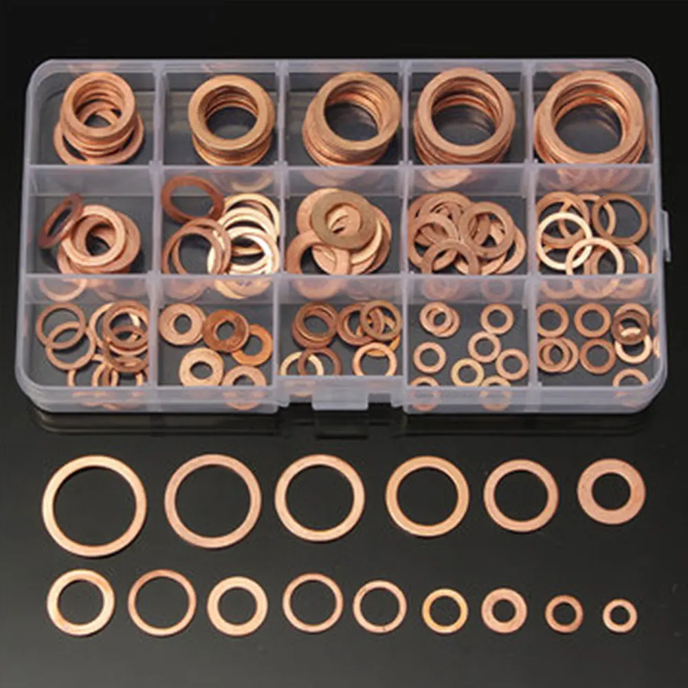 150 Pcs Solid Copper Washers Sump Plug Assorted Washer Set Plastic Box | Обустройство дома