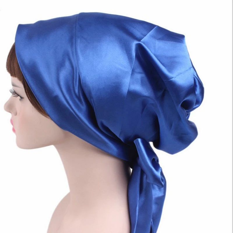 1pc Soft Silk Women Satin Night Sleep Cap Hair Bonnet Hat Head Cover Wide Elastic Band Shower 58cm | Дом и сад