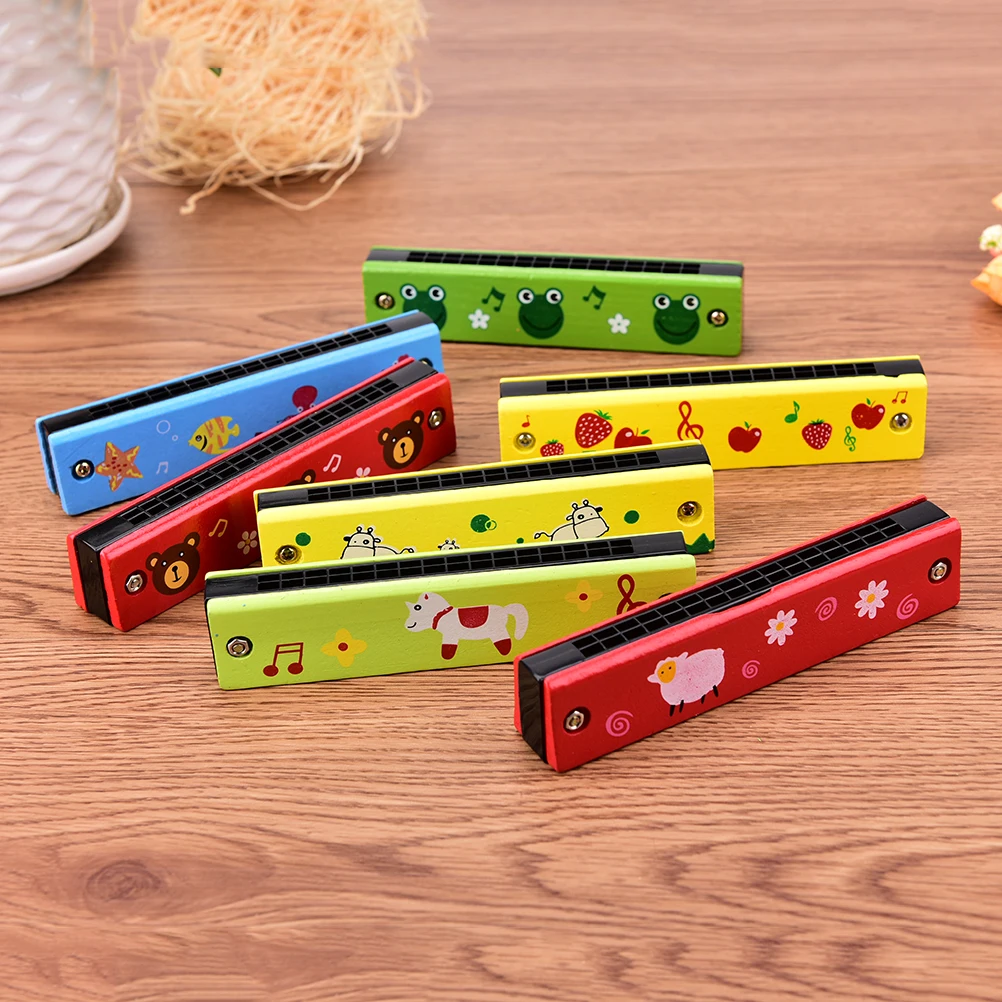 IRIN Cartoon Painted Wooden Harmonica Children Musical Educational Music Toys Instrument Random Color | Спорт и развлечения