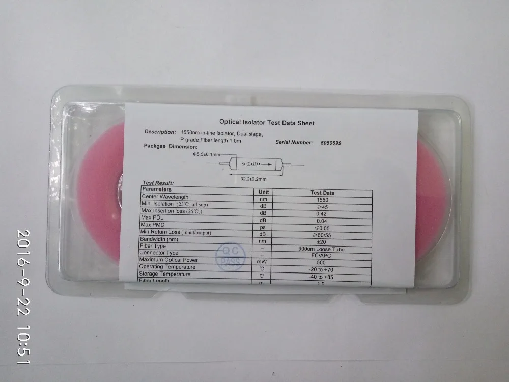 Одноступенчатый волоконно-оптический изолятор Jyttek 1550 нм FC/APC