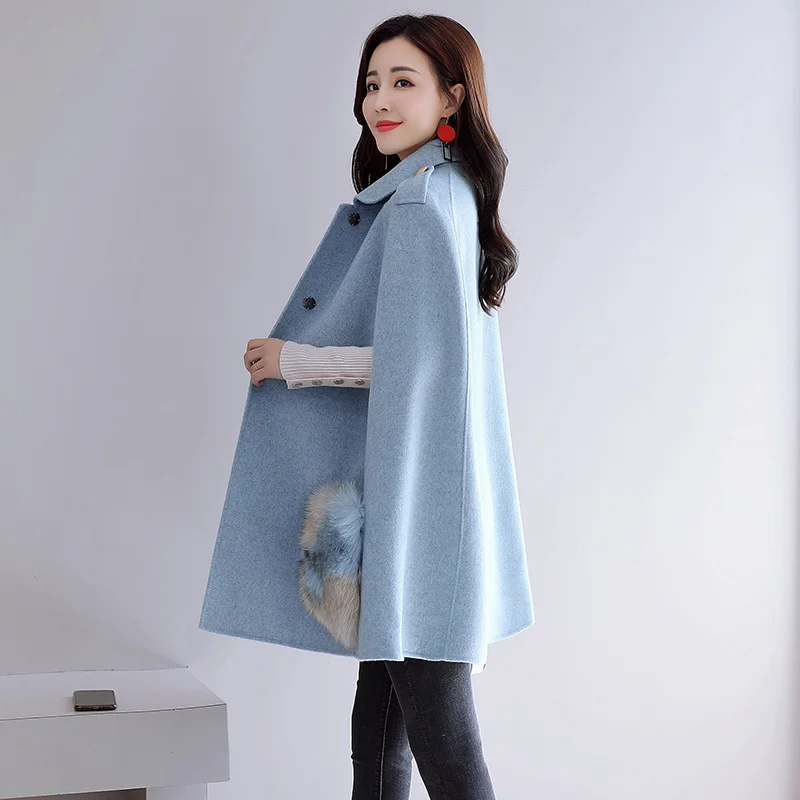 wreeima Elegant Turn-down Cloak winter cape coat Women long sleeve outerwear Wool 2018 Autumn casual streetwear overcoat | Женская