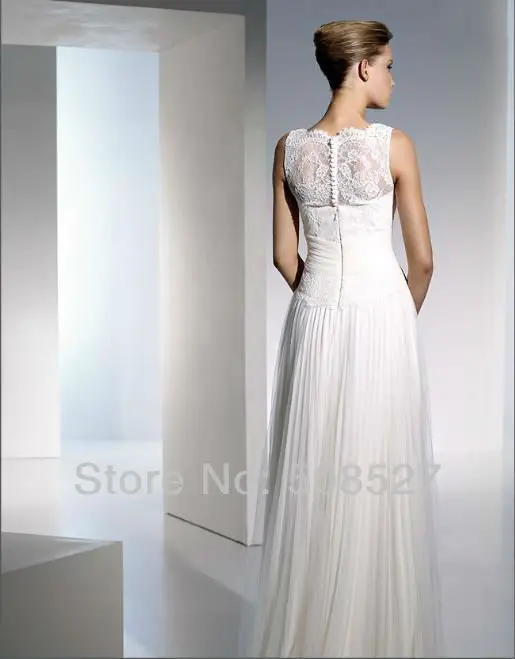 Vestido Novia 2016 сшитое белый / кот шифон атласная складки аппликации пляж свадебное