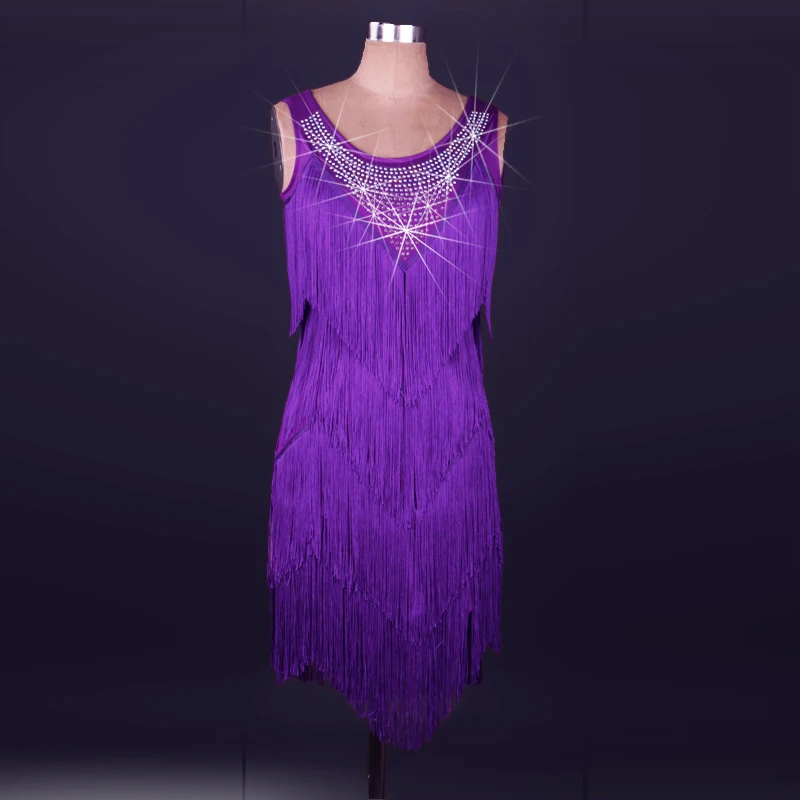 10 цветов синий/красный женский платье с кисточками для латинских танцев Стразы