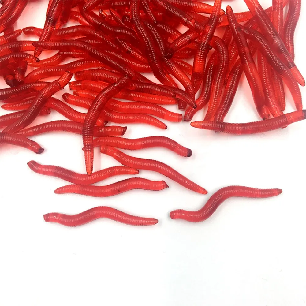 

50pcs/lot 35mm 0.25g Soft Lure Red Earthworm Silicone Bait Worms Artificial Lifelike Fishy Smell Trout Fishing Lures