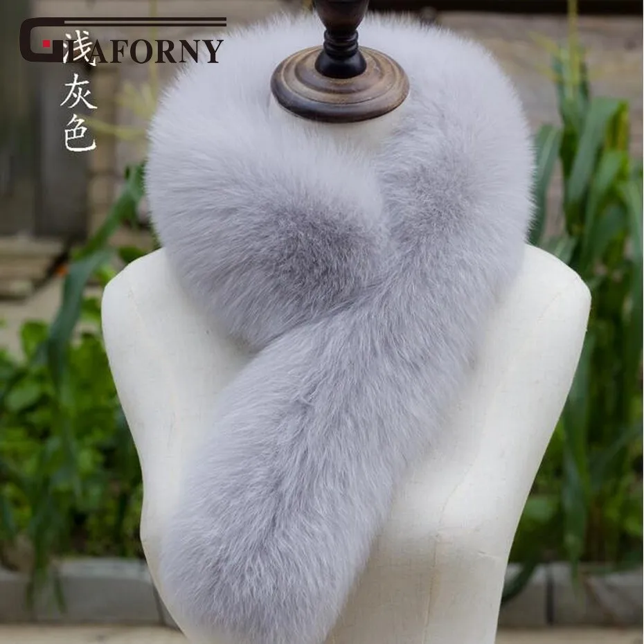 light grey Glaforny, корейский женский шарф для взрослых, осенний и зимний женский шарф из натурального Лисьего меха, женский воротник, утепленный теплый шарф - Цвет: light grey
