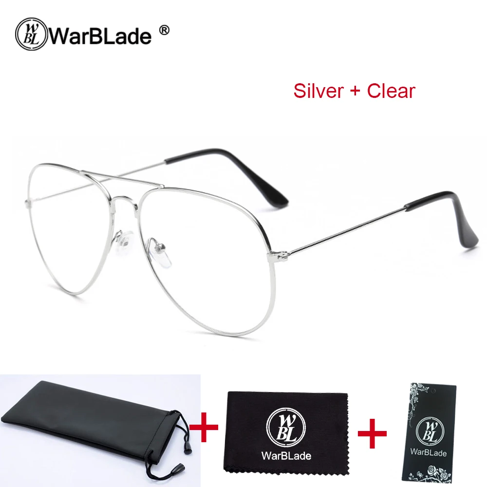 silver clear WarBLade, Золотые очки, прозрачные линзы, для женщин, Ретро стиль, оптическая оправа, очки для глаз, для мужчин, близорукость, очки с прозрачными очками - Цвет оправы: silver clear