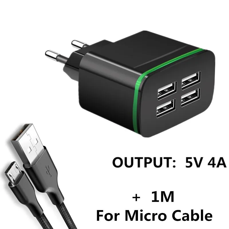 4-Порты USB Зарядное устройство EU(евро), быстрое Зарядное устройство для iPhone samsung huawei 5V 4A мобильного телефона, Универсальные наушники Быстрая зарядка светодиодный светильник настенный адаптер - Тип штекера: Charger Micro Cable