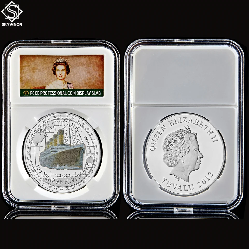 

1912 RMS Titanic Large Ship Rose Heart of the Ocean Silver Euro Coin Enamel Medal Silver Coin W/ Acrylic Capsule Display