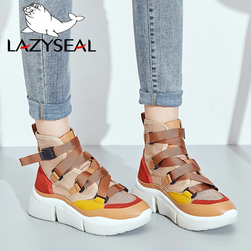 Женские Дышащие ботильоны LazySeal на платформе увеличивающие рост с круглым носком
