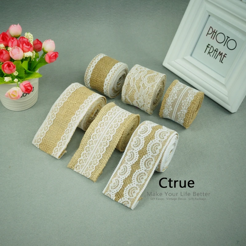 2 метра джутовые рулоны из гессианской ленты с кружевной лентой винтажные