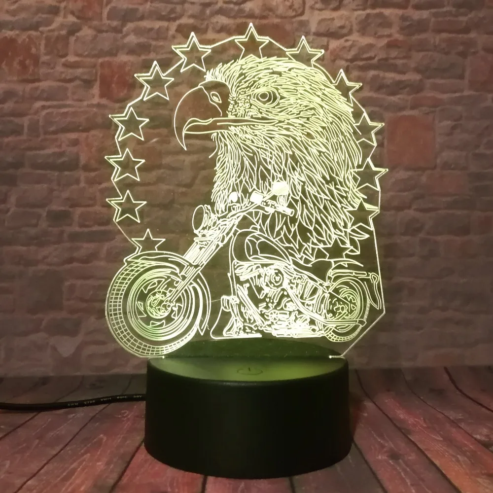 Орел и мотоцикл светодиодный 3d-ночник USB 7 цветов Изменение украшение Бытовая лампа Дети праздники и подарки на день рождения