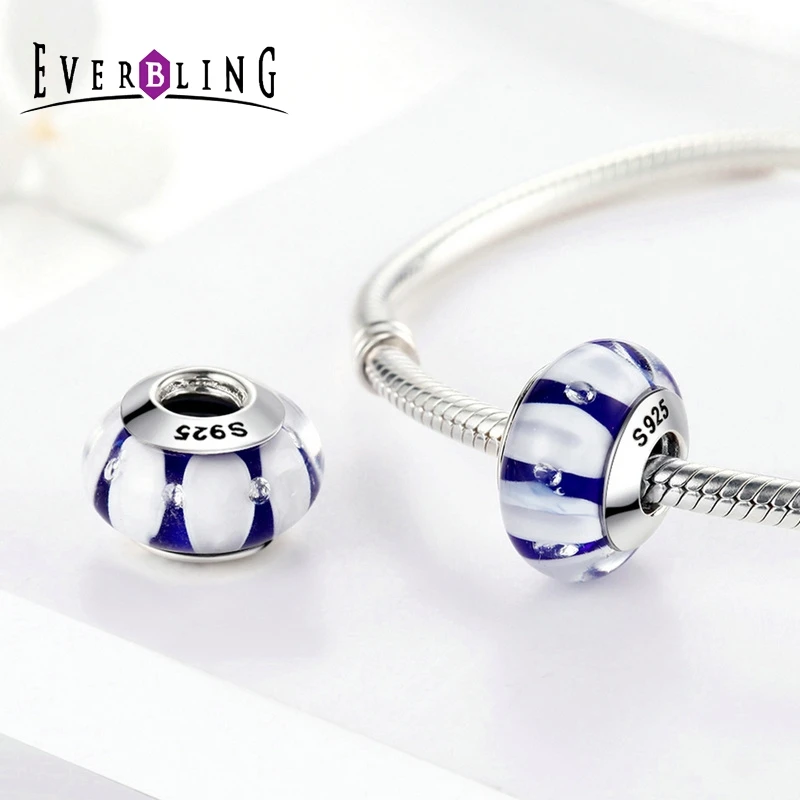 Everbling ювелирные изделия Синий Мурано Стекло Цветок 925 стерлингового серебра