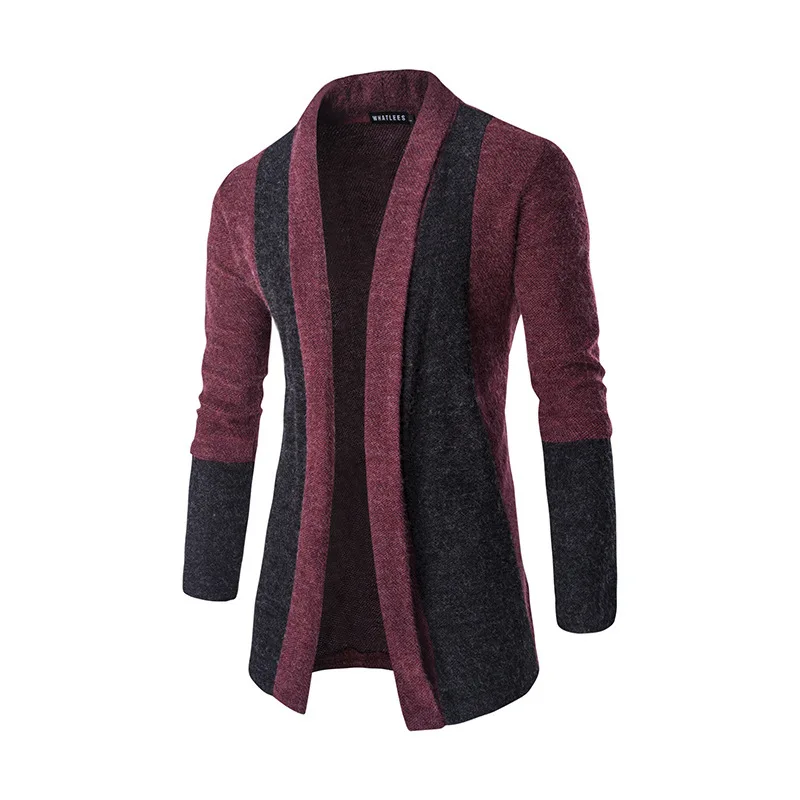 

2020 Spring Corea No buttons lapel slim fit Cardigan Men's Long sleeve knitted Sweater patchwork Stylish Sweater Coat