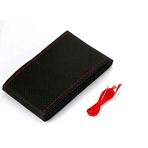 38CM black red line Натуральная кожа 42/45/47/50 см Автобус Грузовик чехол рулевого колеса автомобиля для VOLVO FH FM BENZ IVECO FIAT SCANIA DAF MAN DEUTZ RENAULT - Название цвета: 38CM black red line