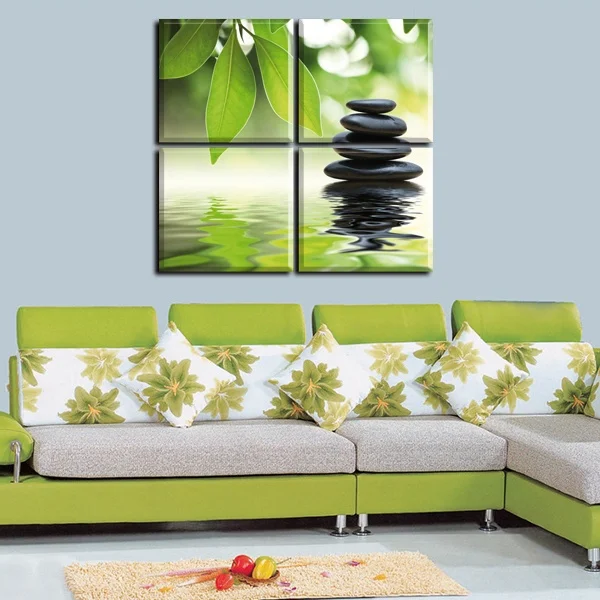 

Wall Art Picture Modern Home Decoration Living Room Or Bedroom Canvas 4 Panel Bamboo And Stones Print Painting Wall Picture